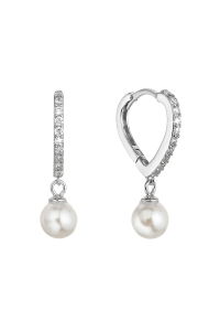 Strieborné náušnice srdca so zirkónmi a visiacou perličkou shell 11426.1 Obrázok pre Strieborné náušnice srdca so zirkónmi a visiacou perličkou shell 11426.1