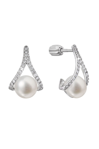 Obrázok pre Strieborné náušnice trojuholník so zirkónmi a riečnou perlou bielej 21084.1B