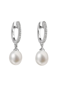 Obrázok pre Strieborné náušnice visiace s bielou riečnou perlou 21002.1
