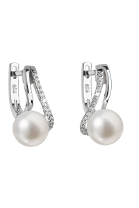 Obrázok pre Strieborné náušnice visiace s bielou riečnou perlou 21024.1