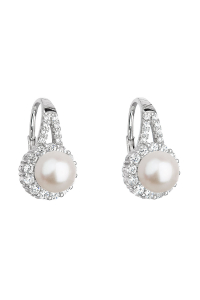 Obrázok pre Strieborné náušnice visiace s bielou riečnou perlou 21047.1