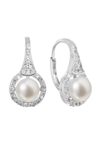 Obrázok pre Strieborné náušnice visiace s bielou riečnou perlou 21051.1