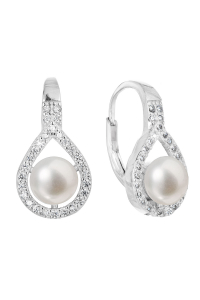 Obrázok pre Strieborné náušnice visiace s bielou riečnou perlou 21053.1