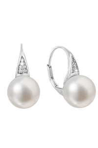 Obrázok pre Strieborné náušnice visiace s bielou riečnou perlou 21056.1