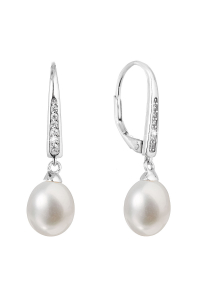Obrázok pre Strieborné náušnice visiace s bielou riečnou perlou 21059.1