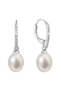 Obrázok pre Strieborné náušnice visiace s bielou riečnou perlou 21060.1