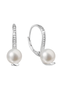 Obrázok pre Strieborné náušnice visiace s bielou riečnou perlou 21061.1