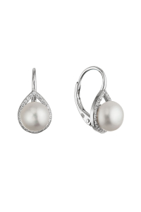 Obrázok pre Strieborné náušnice visiace s bielou riečnou perlou 21107.1
