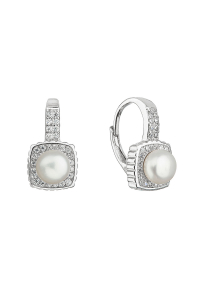 Obrázok pre Strieborné náušnice visiace s bielou riečnou perlou štvorec biely 21073.1