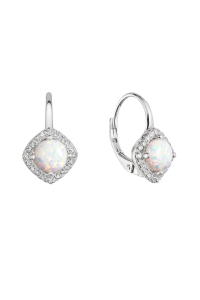 Obrázok pre Strieborné náušnice visiace s bielym okrúhlym syntetickým opálom a zirkónmi 11463.1 white