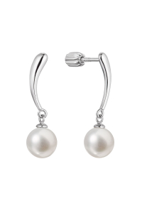 Obrázok pre Strieborné náušnice visiace s guľatou riečnou perlou bielej 21095.1B