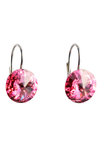 Obrázok pre Strieborné náušnice visiace s kryštálmi ružové okrúhle 31106.3