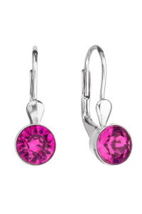 Obrázok pre Strieborné náušnice visiace s kryštálmi ružové okrúhle 31112.3 fuchsia