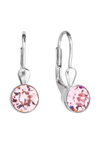 Obrázok pre Strieborné náušnice visiace s kryštálmi ružové okrúhle 31112.3 light rose