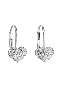 Obrázok pre Strieborné náušnice visiace s kryštálmi Swarovski biele srdce 31125.1