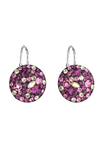Obrázok pre Strieborné náušnice visiace s kryštálmi Swarovski fialové okrúhle 31176.3 ametyst