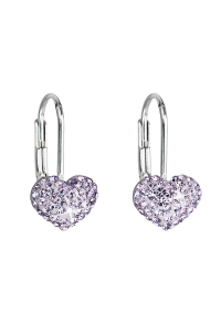 Obrázok pre Strieborné náušnice visiace s kryštálmi Swarovski fialové srdce 31125.3