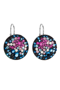 Obrázok pre Strieborné náušnice visiace s kryštálmi Swarovski mix farieb okrúhle 31161.4 galaxy