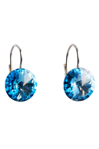 Obrázok pre Strieborné náušnice visiace s kryštálmi Swarovski modré okrúhle 31106.3 aquamarine