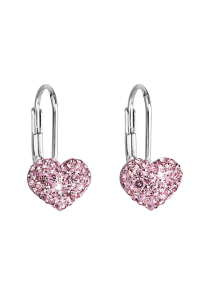 Obrázok pre Strieborné náušnice visiace s kryštálmi Swarovski ružové srdce 31125.3