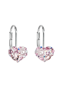 Obrázok pre Strieborné náušnice visiace s kryštálmi Swarovski ružové srdce 31125.9