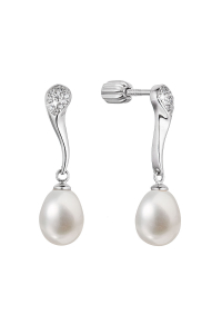 Obrázok pre Strieborné náušnice visiace s oválnou riečnou perlou a zirkónmi bielej 21097.1B