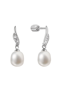 Obrázok pre Strieborné náušnice visiace s oválnou riečnou perlou bielej 21092.1B