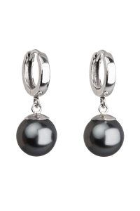 Obrázok pre Strieborné náušnice visiace s perlou Swarovski sivé okrúhle 31151.3