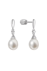 Obrázok pre Strieborné náušnice visiace s riečnou perlou a malým zirkónom biela 21105.1B