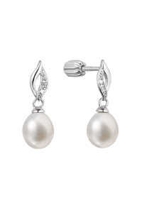 Obrázok pre Strieborné náušnice visiace s riečnou perlou a zirkónmi biela 21104.1B