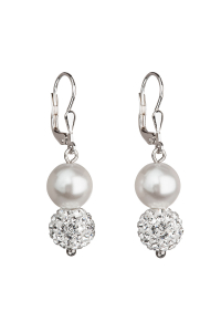Obrázok pre Strieborné náušnice visiace so syntetickými perlami a kryštálmi Swarovski biele okrúhle 31155.1