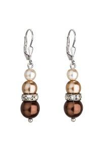 Obrázok pre Strieborné náušnice visiace so syntetickými perlami a kryštálmi Swarovski hnedé okrúhle 31150.3