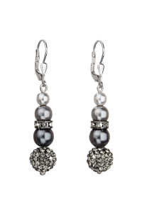 Obrázok pre Strieborné náušnice visiace so syntetickými perlami a Preciosa kryštály šedé okrúhle 31149.3