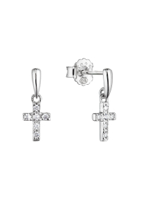 Strieborné náušnice visiaci krížik so zirkónmi 11415.1 Obrázok pre Strieborné náušnice visiaci krížik so zirkónmi 11415.1