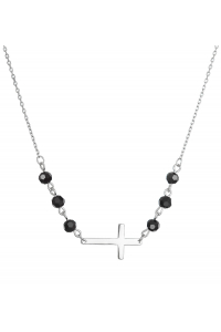 Obrázok pre Strieborný náhrdelník krížik s čiernymi korálkami 12119.3
