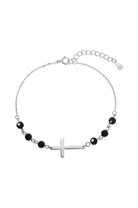 Strieborný náramok krížik s čiernymi korálkami 13062.3 Obrázok pre Strieborný náramok krížik s čiernymi korálkami 13062.3