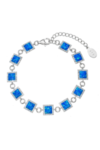 Obrázok pre Strieborný náramok s modrým syntetickým opálom štvorec a biele kryštály Preciosa 33047.1 blue