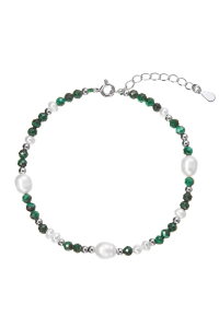 Obrázok pre Strieborný náramok s perlami a malachitmi 13113.3