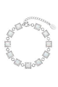 Obrázok pre Strieborný náramok so syntetickým opálom a kryštálmi Preciosa biely štvorec 33047.1 white