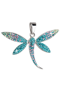 Strieborný prívesok s kryštálmi Swarovski modro-zelená vážka 34164.3 Obrázok pre Strieborný prívesok s kryštálmi Swarovski modro-zelená vážka 34164.3