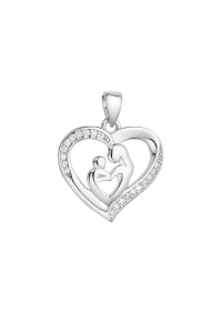 Obrázok pre Strieborný prívesok srdce matka a dieťa so zirkónmi bielej 14019.1