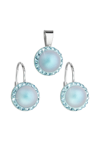 Súprava šperkov s kryštálmi Swarovski náušnice a prívesok so svetlo modrou matnou perlou okrúhle 39091.3 Obrázok pre Súprava šperkov s kryštálmi Swarovski náušnice a prívesok so svetlo modrou matnou perlou okrúhle 39091.3