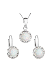 Súprava šperkov so syntetickým opálom a kryštálmi Preciosa náušnice a prívesok biele okrúhle 39160.1 Obrázok pre Súprava šperkov so syntetickým opálom a kryštálmi Preciosa náušnice a prívesok biele okrúhle 39160.1