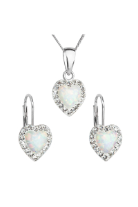Súprava šperkov so syntetickým opálom a kryštálmi Preciosa náušnice a prívesok biele srdce 39161.1 Obrázok pre Súprava šperkov so syntetickým opálom a kryštálmi Preciosa náušnice a prívesok biele srdce 39161.1