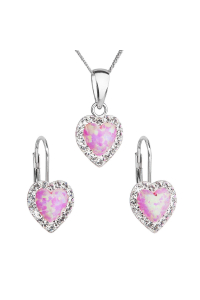 Súprava šperkov so syntetickým opálom a kryštálmi Preciosa náušnice a prívesok svetlo ružové srdce 39161.1 Obrázok pre Súprava šperkov so syntetickým opálom a kryštálmi Preciosa náušnice a prívesok svetlo ružové srdce 39161.1