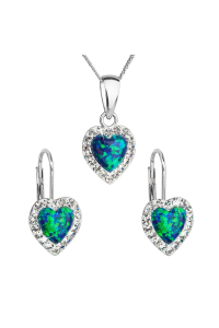 Súprava šperkov so syntetickým opálom a kryštálmi Preciosa náušnice a prívesok zelené srdce 39161.1 Obrázok pre Súprava šperkov so syntetickým opálom a kryštálmi Preciosa náušnice a prívesok zelené srdce 39161.1