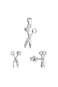 Obrázok pre Súprava šperkov so zirkónmi náušnice a prívesok biele nožnice 19033.1