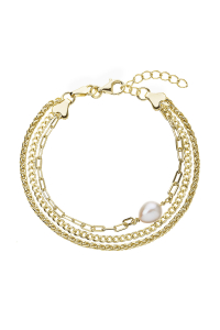 Obrázok pre Trojitý pozlátený strieborný náramok z retiazok s bielou perlou 23028.1