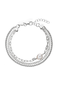 Obrázok pre Trojitý strieborný náramok z retiazok s bielou perlou 23028.1