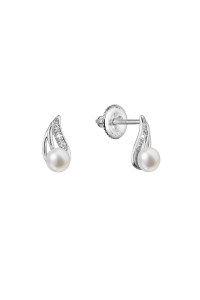 Obrázok pre Zlaté 14 karátové náušnice biele zlato s riečnou perlou a briliantmi 81PB00056